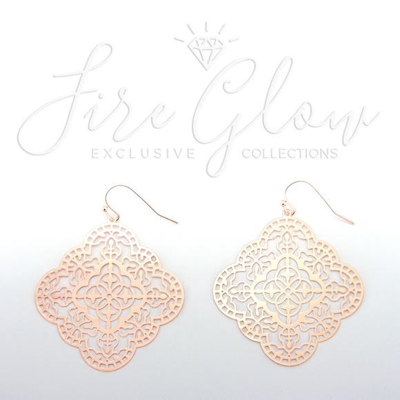 Boho Mandala Laser Cut Filigree Rose Gold Earrings - Picture 1 of 7